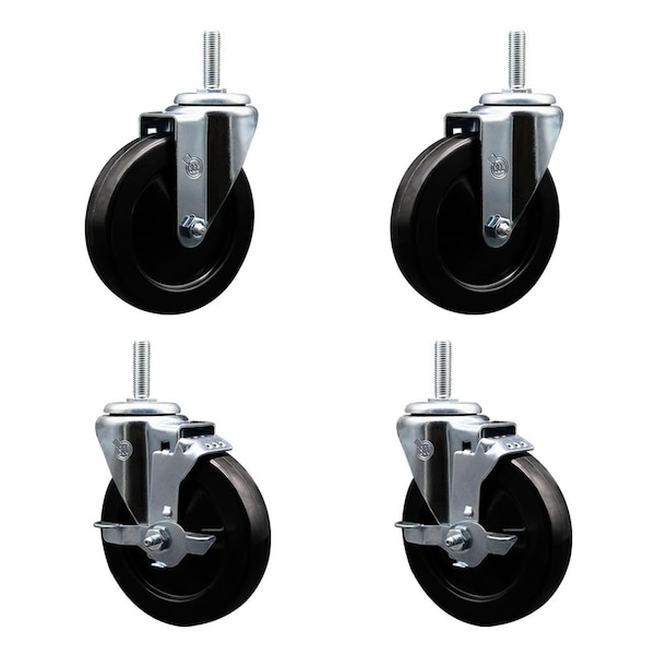 Service Caster 5 Inch Hard Rubber Wheel Swivel 34 Inch Threaded Stem Caster Set 2 Brakes SCC SCC-TS20S514-HRS-34212-2-TLB-2 - main
